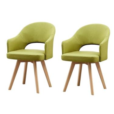 Imagem de Cadeiras giratórias modernas, cadeiras de jantar de meados do século com apoio de braço e pernas de madeira maciça preta para escritório em casa, cozinha, 2 peças