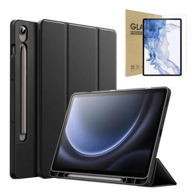 Imagem de MONWO Capa para Samsung Galaxy Tab S10 Lite / S10 FE / S9 FE 10,9 Polegadas com S Pen Suporte de Lápis, TPU Macio Suporte Triplo Dobrável Estojo Protetora para Tablet (Preto)