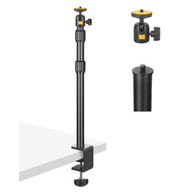 Imagem de JEBUTU Suporte de mesa de mesa para câmera com cabeça esférica, suporte de luz ajustável com parafuso de 1/10.2 cm e braçadeira C para câmera DSLR, anel de luz, transmissão ao vivo, sessão de fotos e