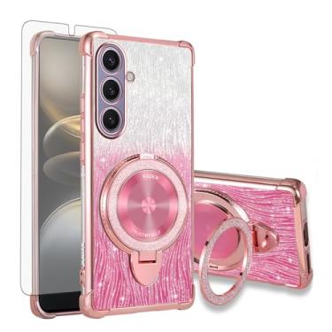 Imagem de Asuwish Capa de celular para Samsung Galaxy S25 Plus S25+ 5G capa magnética com protetor de tela de vidro temperado e anel híbrido com glitter brilhante suporte rígido S25Plus 25S + S 25 25+ SM-S936U