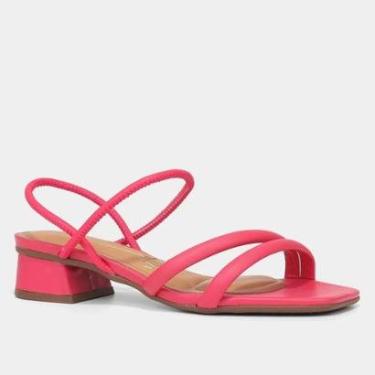 Imagem de Sandália Vizzano Tiras Salto Bloco Baixo Feminina - Rosa e Marrom - 34-Feminino
