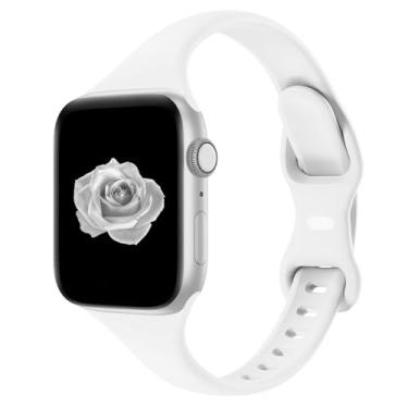 Imagem de Pulseira esportiva fina compatível com Apple Watch de 40 mm, 38 mm, 44 mm, 45 mm, 42 mm, 41 mm, 46 mm e 49 mm, para séries Ultra/11/10/9/8/7/6/5/4/3, leve e confortável, para mulheres e homens (branca
