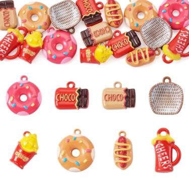 Imagem de Pingentes de metal Beadthoven com pingente de comida, 16 peças, cesta de rosquinha de chocolate, copos de cerveja, pingentes de metal 3D fofos e doces para fazer joias, pulseira faça você mesmo