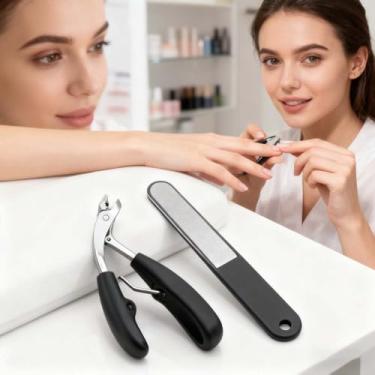 Imagem de 2 peças de cortadores profissionais inovadores de unhas angulares com lima, cortadores de unha de cabo longo, cortadores de unhas encravados para idosos (prata)