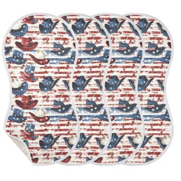 Imagem de STAYTOP 4 peças chapéu de cowboy estilo bandeira americana panos para arrotar para bebês meninos meninas e toalha de recém-nascido, panos grandes absorventes para arrotar