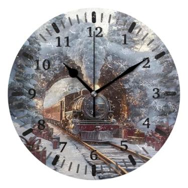 Imagem de CEBUGI Relógio de parede com trem a vapor, operado por bateria, relógios de parede silenciosos sem tique-taque para cozinha, banheiro, quarto, escritório, decoração 25,4 cm