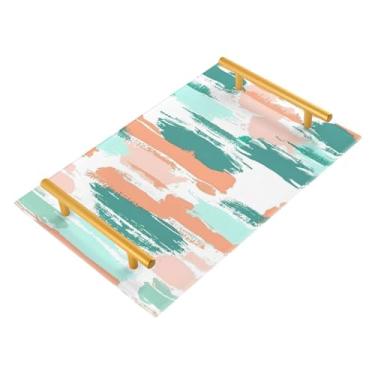 Imagem de Wassud Bandeja de banheiro com estampa de listras boêmias, bandejas de perfume, alça de maquiagem, cômoda, quarto, cozinha, mesa, 30 x 20 cm