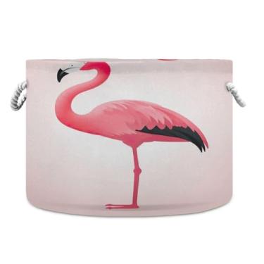 Imagem de WELLDAY Cesta de corda de algodão Flamingo cesta de lavanderia para bebê para sala de estar, lavanderia, berçário, travesseiros, decoração de casa