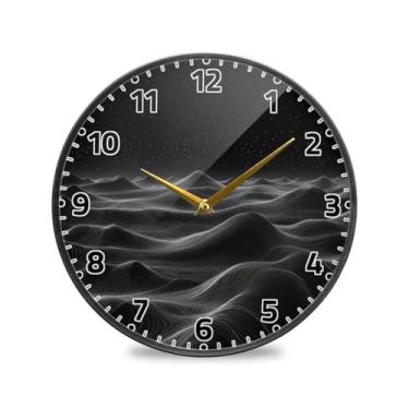 Imagem de WELLDAY Relógio de parede sem tique-taque 30 cm - Preto 3D topográfico contorno operado por bateria relógio redondo silencioso de quartzo para casa/escritório/cozinha/sala de aula