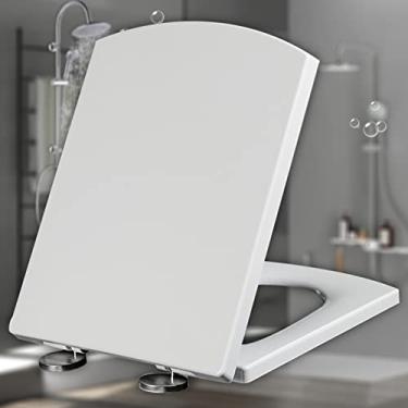 Imagem de Assento de vaso sanitário, assento de vaso sanitário branco macio fechado assento pesado para vasos sanitários padrão formato quadrado assento de liberação rápida, compatível com banheiros padrão