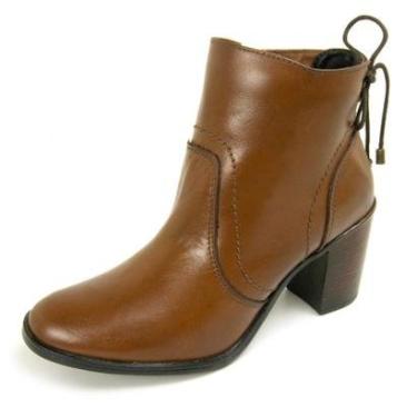 Imagem de Bota Coturno Couro Lisa Zíper Salto Médio Casual De Griffe Feminina-Feminino