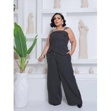 Imagem de Conjunto Pantalona e blusa assimetrica Elegante Feminino Tecido Luis T