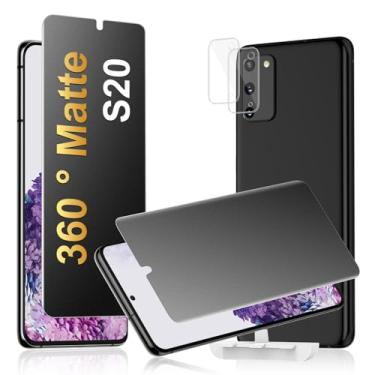 Imagem de JEHOO [Pacote com 2 + 2] Protetor de tela de privacidade fosco de 4 vias 360° para Samsung Galaxy S20 com protetor de lente de câmera, compatível com sensor de impressão digital, filme flexível