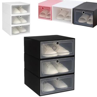 Imagem de Caixas Organizadoras de Sapatos Empilháveis, Preta, Plástico, 31x21,5x12 cm, Tampa Frontal Articulada, Kit com 12 Unidades