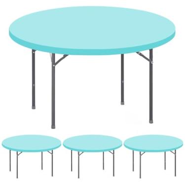Imagem de Pacote com 4 toalhas de mesa redondas de 152 cm para mesa, impermeável, elástica, lavável, toalha de mesa de piquenique, para ambientes internos e externos, dobrável, para jantar, casamento, banquete