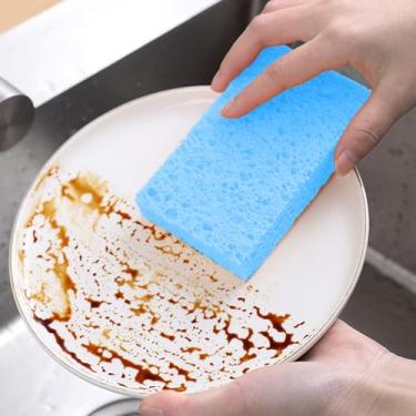 Imagem de 1 peça 10 x 6,2 x 0,2 cm esponja de celulose comprimida almofadas de limpeza doméstica bloco absorvente reutilizável cozinha lavador de louça (azul)