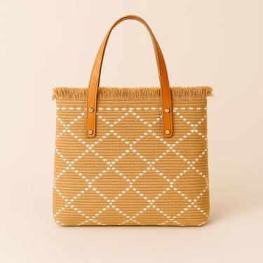Imagem de Bolsa de Praia Feminina Grande Estilo Artesanal Tricot com Alça Bege -