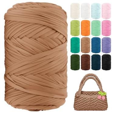 Imagem de Fio de camiseta 130 jardas de crochê para iniciantes 400 g de tecido elástico fios de camiseta grossa para crochê, sacos de tricô, cestas, tapetes, porta-copos, artesanato DIY, decoração de casa