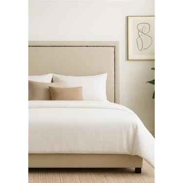 Imagem de Cabeceira Estofada Casal Tacha U Não é Segredo Linho Cru 140x120