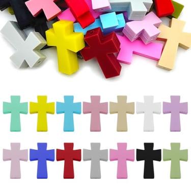 Imagem de 28 contas cruzadas de silicone, contas focais de silicone para caneta, contas soltas, religião, mini contas de cruz pequenas para pulseira faça você mesmo, colar, chaveiro, joias, artesanato, cores