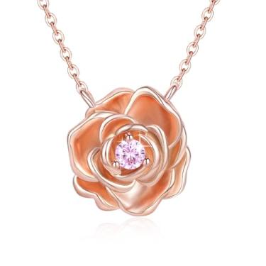 Imagem de Colares de girassol para mulheres, presentes de aniversário e Natal para mulheres, presente de girassol de zircônia cúbica 5A, colar com pingente de flor rosa para esposa, mãe, filha, presente de