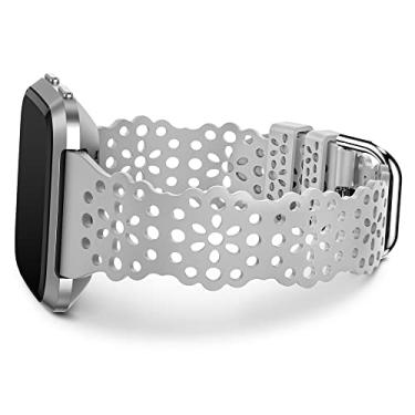 Imagem de Pulseira de silicone compatível com Fitbit Versa/Versa 2, fina, vazada, esportiva, respirável, impermeável, macia, de substituição para Versa Lite/SE, cinza claro