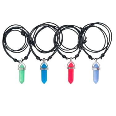 Imagem de Colar Pingente Pedra Cristal Prima Fluorescente Luminescente Brilha no Escuro Cordão Preto Ajustável Unissex Estilo Místico (ROSA)