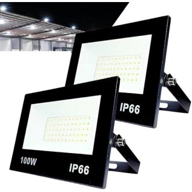 Imagem de Kit com 2 Refletor LED Holofote 100W Branco Frio 6500K - IP66 à Prova d’Água Econômico para Jardim, Fachada e Quintal Premium