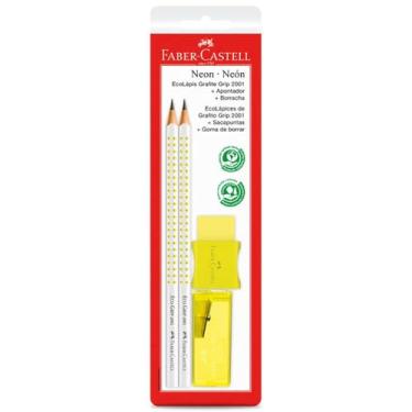 Imagem de Lápis Preto, Faber-Castell, Triangular, Grip, Amarelo Neon, Com Apontador e Borracha, Modelo:SM/2001FAAM