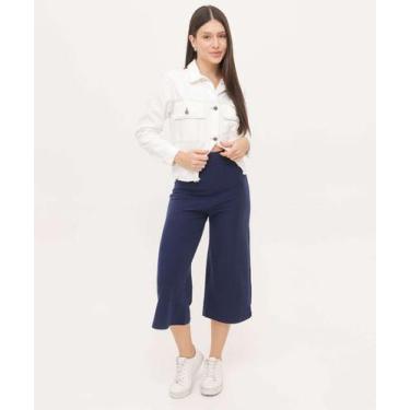 Imagem de Calça Pantacourt Feminina Canelada Marisa-00016, Azul, GG