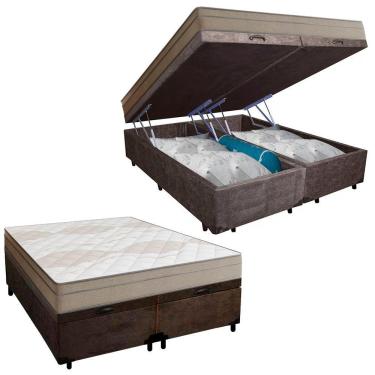 Imagem de Cama Box Baú Casal Bipartido Suede + Colchão De Molas Ensacadas Portobel Ipanema - 138x188x66cm Marrom