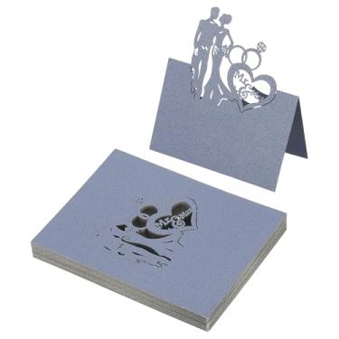 Imagem de PATIKIL 50 peças de cartões de casamento, cartões de nome, papel com glitter, etiquetas de assento dobradas para mesa, buffet, recepção, jantar, festa, safira