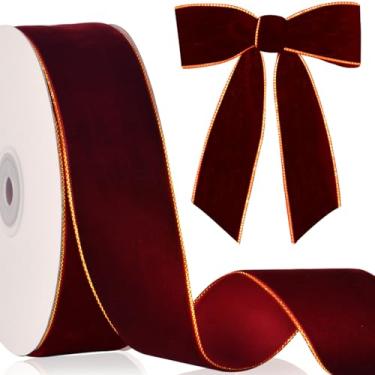 Imagem de Carretel de fita de veludo de 10 metros, fita de borda dourada ideal para árvore de Natal, embrulho de presente, buquês florais, artesanato, decorações de festa de casamento, projetos de costura