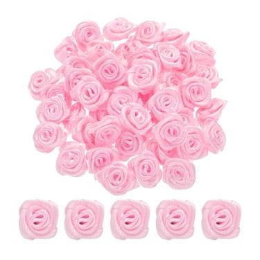 Imagem de 100 peças, 1,5 cm, mini fita, rosas, cetim, flor, rosa, tecido artificial, flores para bricolage, acessórios de artesanato, costura, embrulho, decoração de presente de casamento, rosa
