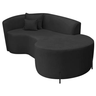 Imagem de Divã Recamier Curvo Sala De Estar Recepção Inglaterra 150cm Pés Metal Preto Lado Direito Bouclé Preto