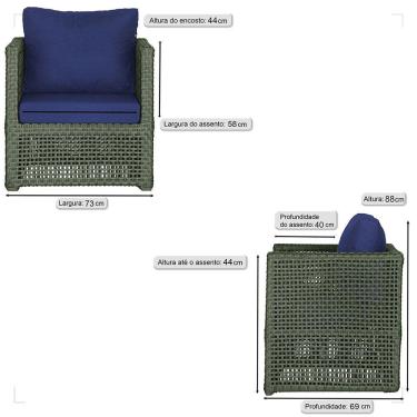 Imagem de 3 Poltronas Madri Alumínio Corda Náutica Estofado 10 Trama Verde