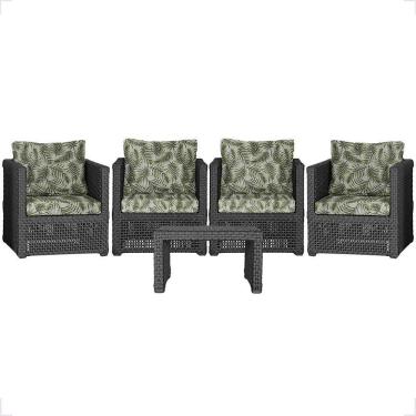 Imagem de Mesa E 4 Poltronas Madri Corda Náutica Estofado 5 Trama Preto