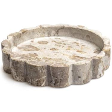 Imagem de Bandeja de mármore recortado bege – Bandeja redonda de pedra de 20 cm para perfume e joias, prato de mármore para bancada de banheiro e balcão de cozinha, bandeja decorativa para banheiro e cozinha