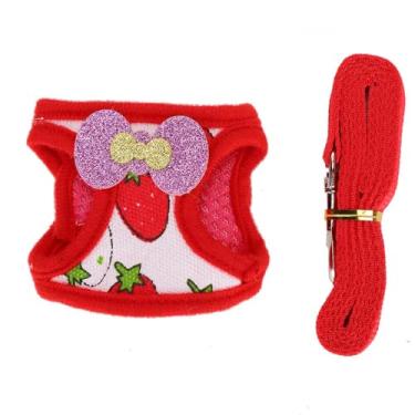 Imagem de Conjunto de coleira e coleira para animais de estimação com estampa de morango, malha respirável, ajustável, colete à prova de fuga para coelhos, hamsters, porquinhos-da-índia, tamanho M