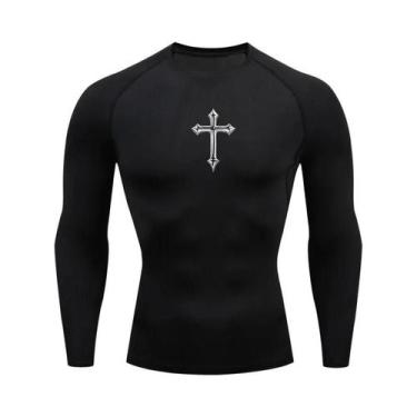 Imagem de Camiseta De Compressão Masculina Com Estampa De Cruz Cristã, Secagem R
