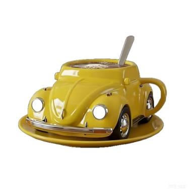 Imagem de Poranlem Conjunto de canecas de café de carro besouro vintage copo de resina novidade design automotivo Drinkware presentes inovadores para amantes (amarelo)