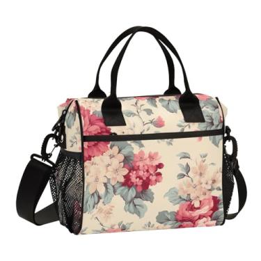 Imagem de GAIGEO Lancheira vintage floral em rosa e bege isolada para adultos, lancheira leve, lancheira de escritório, P