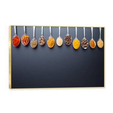 Imagem de NHLDZYH Molduras douradas. Temperos de imagem de cozinha moderna, impressão de arte, imagens para cozinha, decoração de parede de cozinha moderna. C33. 50 x 75 cm