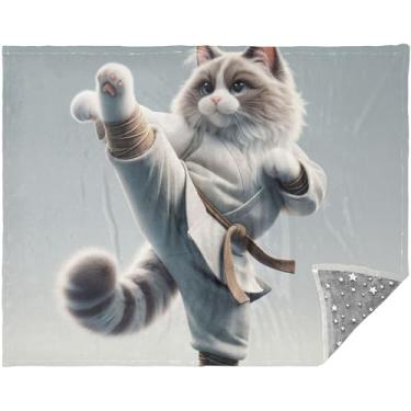 Imagem de TSENQUE Cobertores e mantas engraçados de gato de karatê Ragdoll personalizado 177,8 cm x 139,7 cm Cobertor quente para homens e mulheres cobertor de Natal