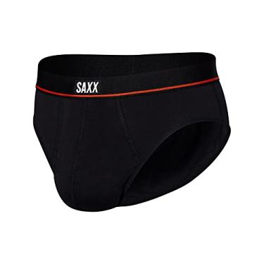 Imagem de SAXX Roupa íntima masculina – Cueca de algodão elástico sem parar com suporte embutido e braguilha – macia, respirável e absorvente de umidade, preta, GG