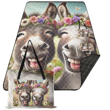 Imagem de TSENQUE Tapete de praia com burros fofos, sem areia, à prova d'água, cobertores de grama para atividades ao ar livre, cobertor de piquenique fofo, dobrável, 299 cm x 203 cm