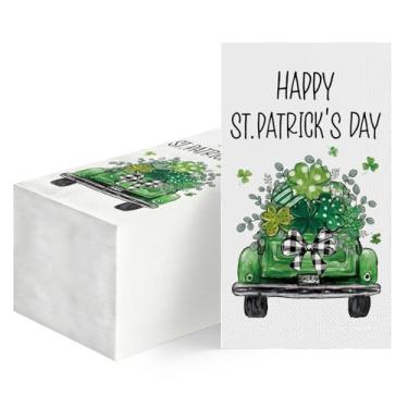 Imagem de Horaldaily 100 guardanapos decorativos de papel descartáveis para convidados do dia de São Patrício, toalha de mão de carro trevo verde para festa, almoço, jantar, cozinha, decoração de banheiro