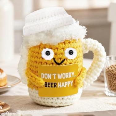 Imagem de Sobremesa artística de crochê positiva – decoração de cerveja de desenho fofo, kits de crochê feitos à mão, festival, aniversário, presentes de Natal para mulheres ou homens
