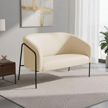 Imagem de Sofá 2 Lugares Namoradeira Stella Base Industrial Alta Preta Sintético D03 - D`rossi Cor Bege