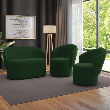Imagem de Sofá Namoradeira E 2 Poltronas Orgânica Para Sala Malu Suede Verde M11 - D`rossi